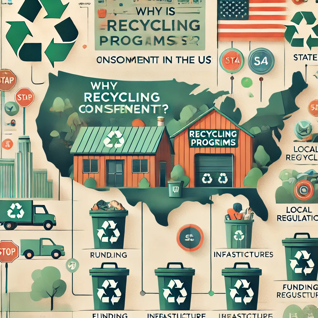 Why are recycling programs inconsistent in the US