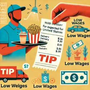 Why is tipping expected for food delivery in the US