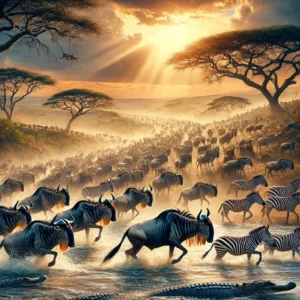 Wildlife migration in Serengeti